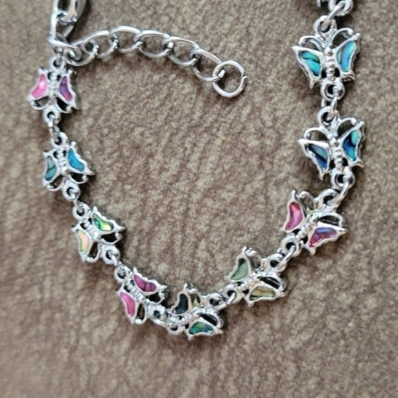3/$30 VTG Paua Shell Abalone Butterfly Adjustable Chain Fairycore Bracelet - Picture 3 of 7